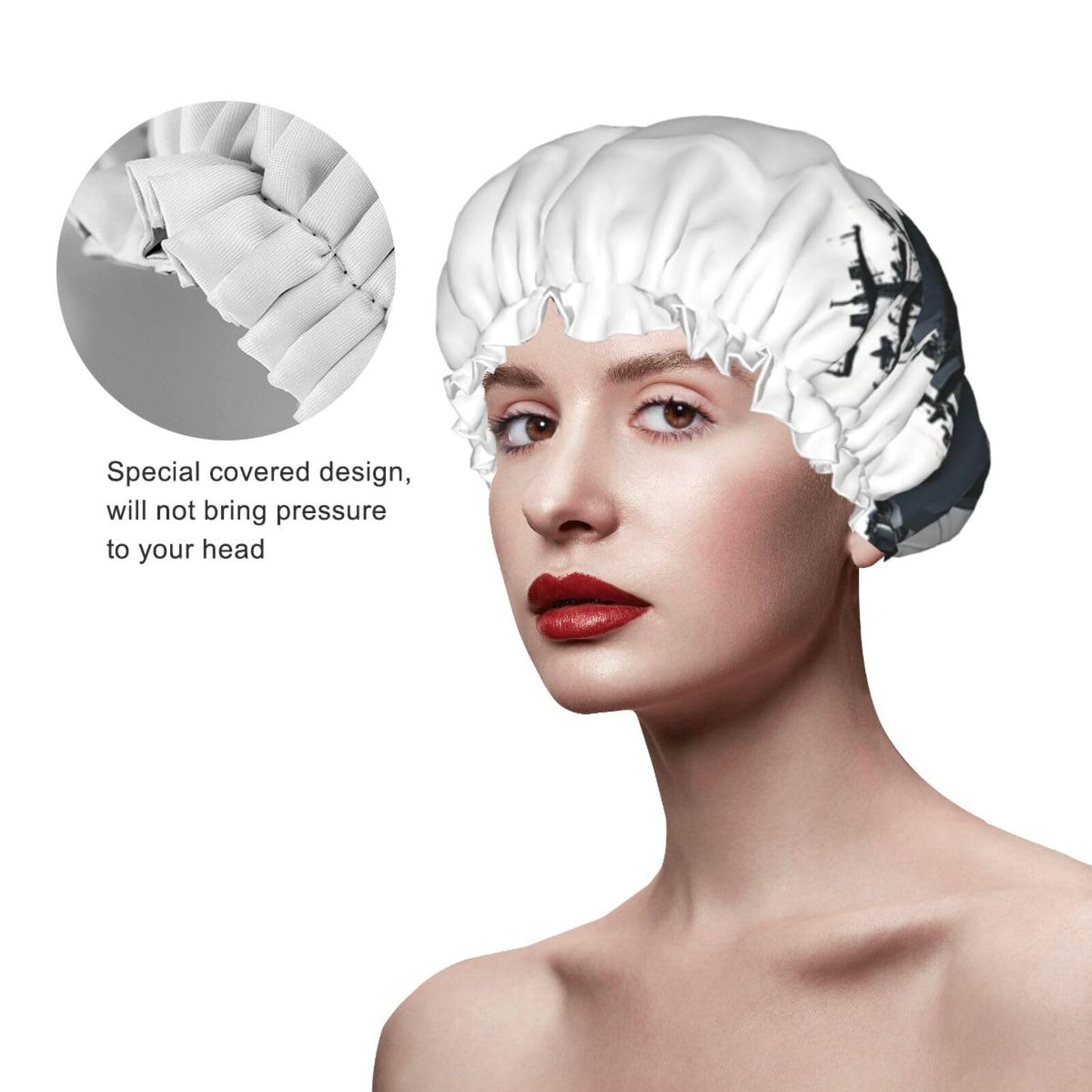 Aircraft Carrier Shower Cap For Women Reusable Double Layers Bathing Bath Cap Hair Caps Waterproof Elastic Band Ladies Spa Salon Shower Hat Hair Caps Beauty and Personal Care GDSHJKLW