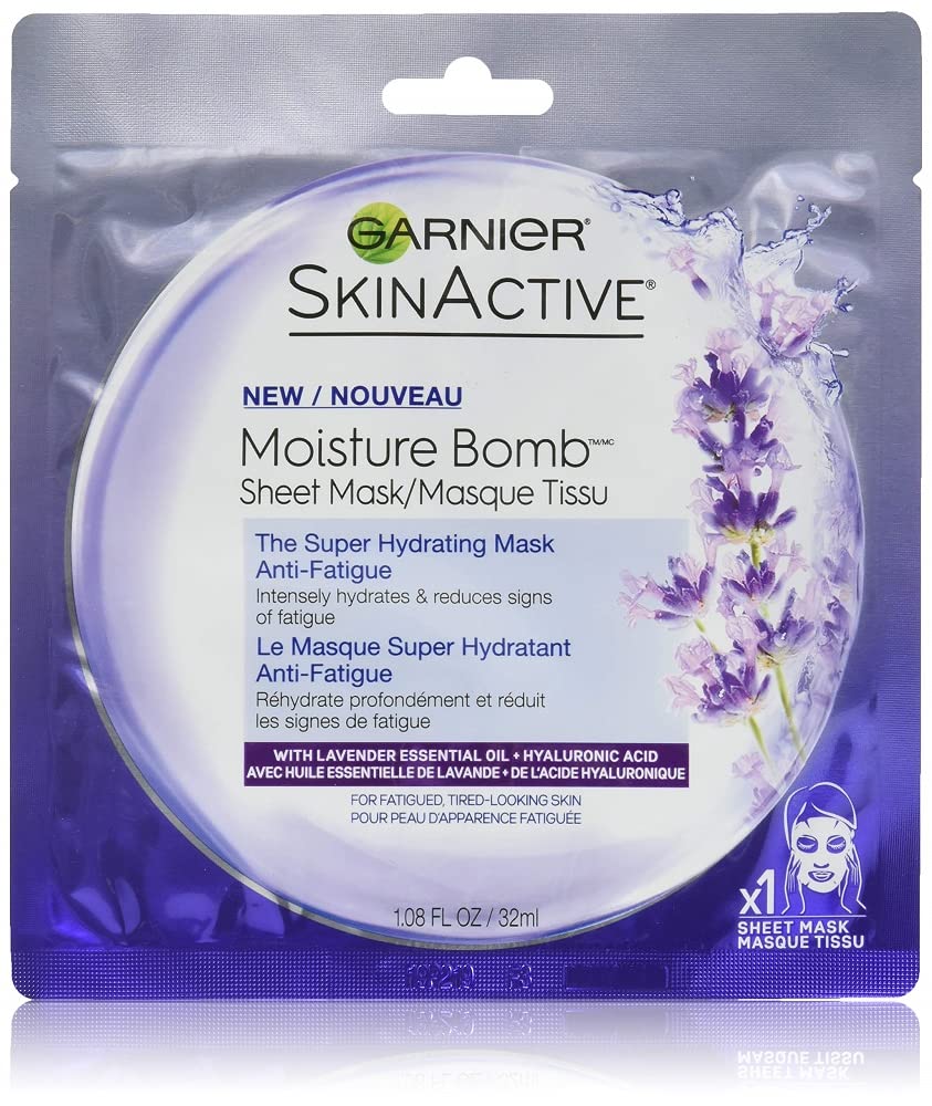 Garnier Skinactive Super Hydrating Facial Mask, Anti-fatigue, Lavender, 1.08 Ounce