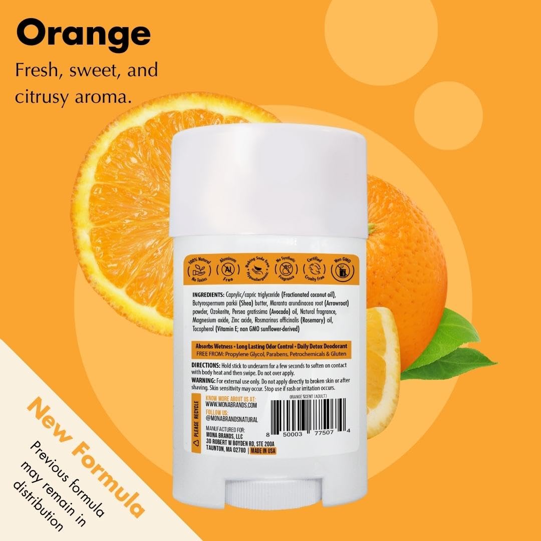 MONA BRANDS All Natural Deodorant For Women & Men - For Sensitive Skin - No Aluminum or Baking Soda - (2-Pack ORANGE 1.76 Oz each) Beauty and Personal Care MONA