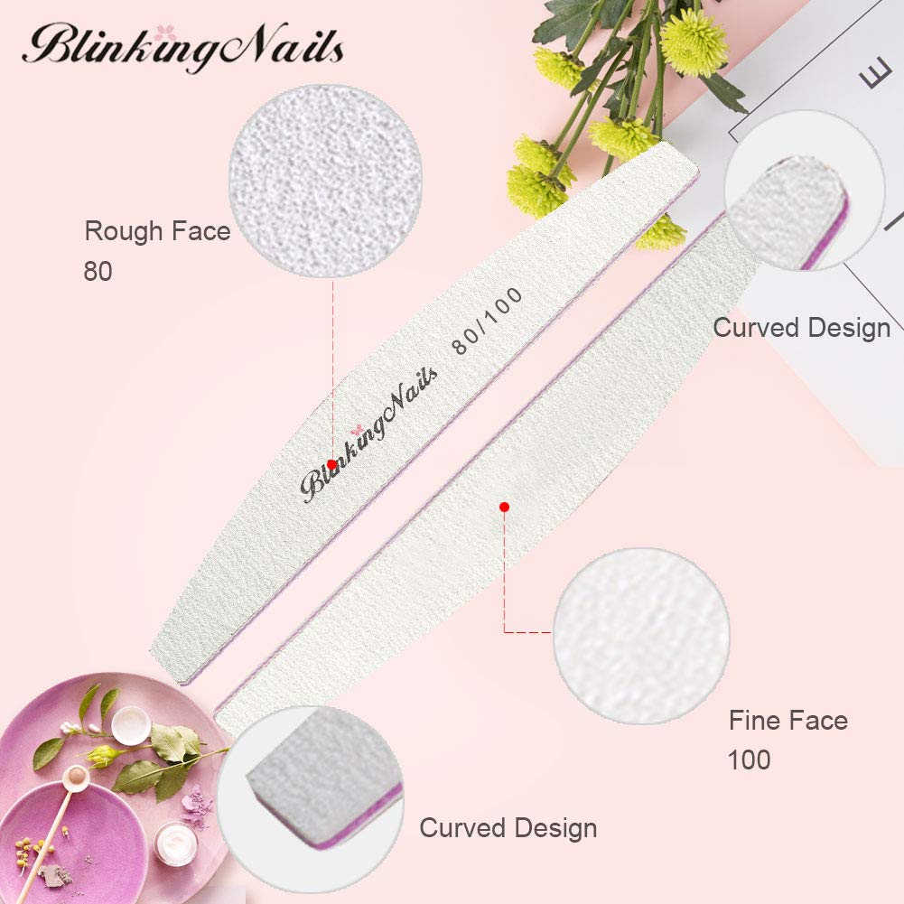 Abrasive Nail File 80/100 Grit 10Pcs Acrylic Nail Files and Buffers, Professional Washable Nail File Buffer Block with Double Sides Designed Beauty & Personal Care BlinkingNails