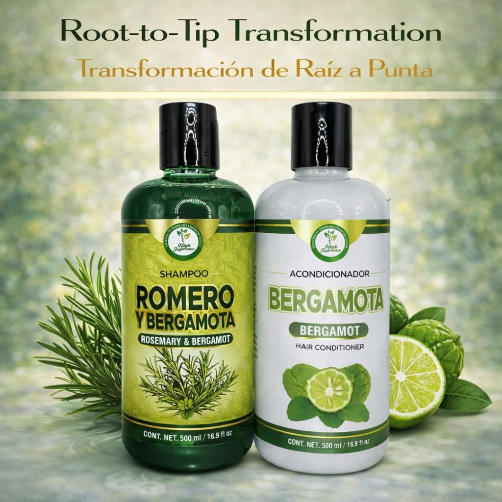 Romero & Bergamota (Rosemary & Bergamot)Shampoo and Conditioner Set-16.9 fl oz Each (500ml) - Botanical Hair Care Duo - Hydrates, Enhances Shine Beauty & Personal Care HIGH SUPREME