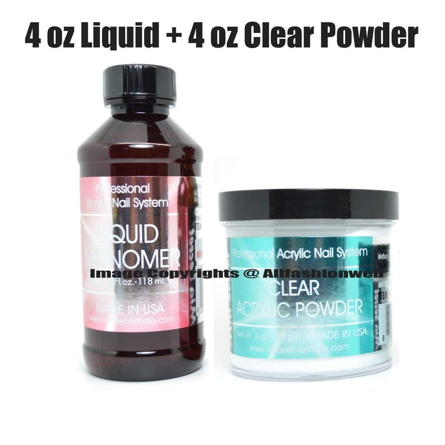 MIA SECRET 4oz Liquid Monomer + 4oz Clear Acrylic Powder Nail Art System Beauty & Personal Care Mia Secret