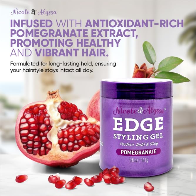 Nicole & Alyssa - Edge Control Gel 5oz - Pomegranate Extract, Long-Lasting Hold, No-Flake Formula, Sleek Finish Beauty & Personal Care Nicole & Alyssa