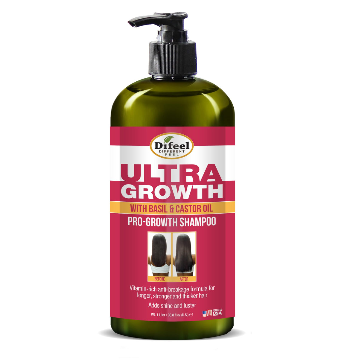 Difeel Ultra Growth Shampoo with Basil & Castor Oil - 33.8 oz, Sulfate-Free for Promoting Hair Growth