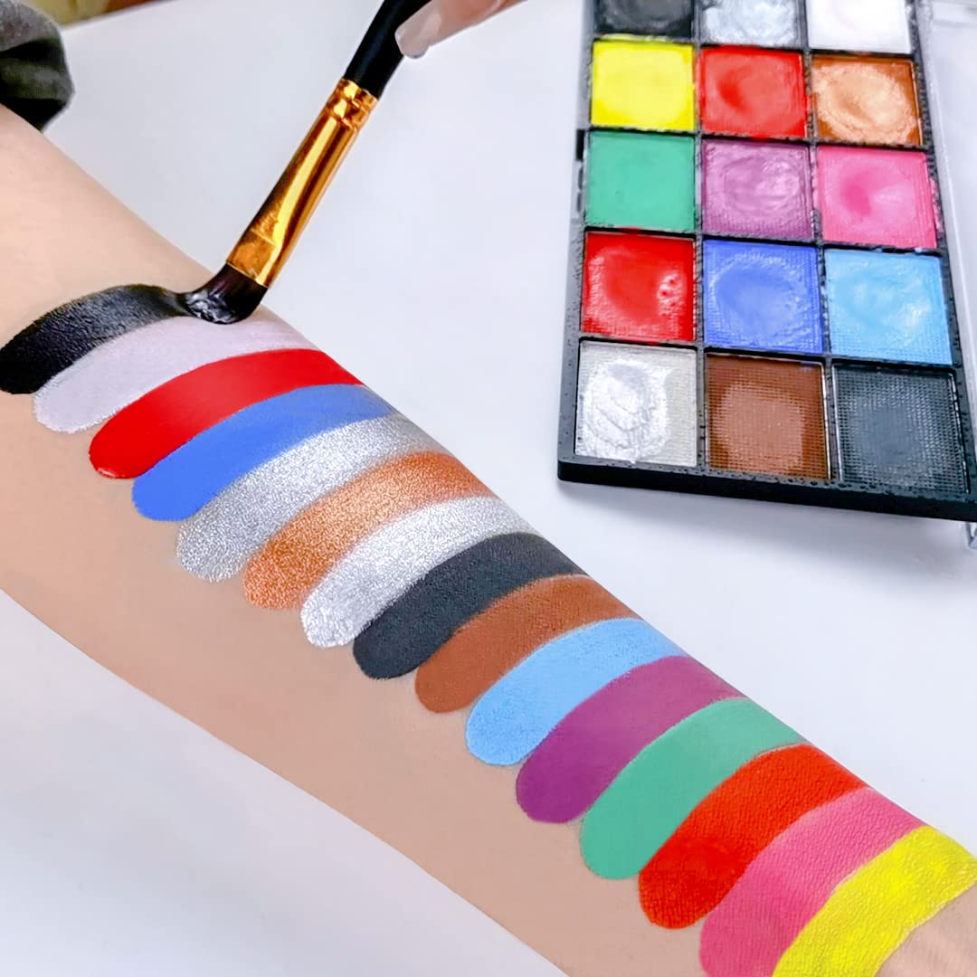 Face Painting Kit for Adults, Water Activated Body Face Paint, 15 Colors Water Based Facepaints Makeup Palette 12 Pcs Brushes, Stencils, Non Toxic Beauty & Personal Care ZENTANMEI
