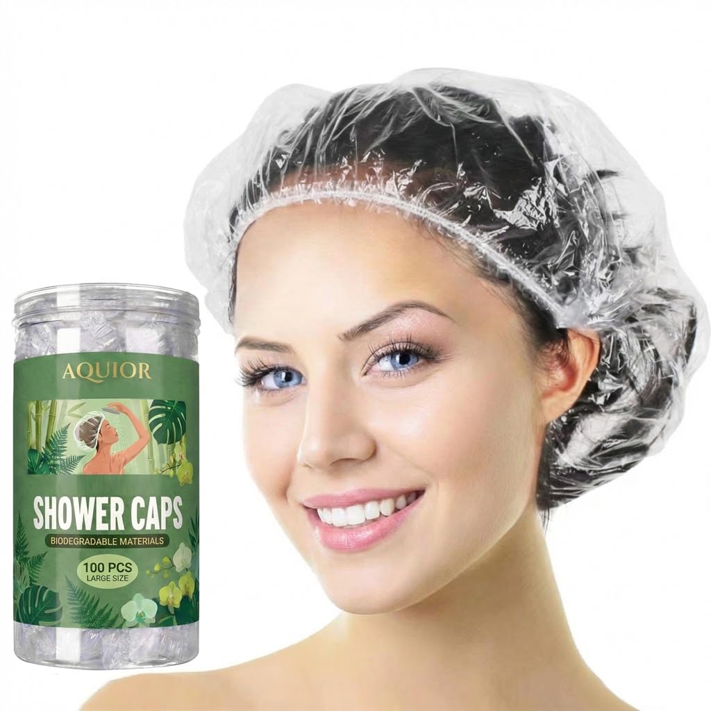 Aquior Shower Cap Disposable,100 PCS Bath Caps Large Thick Clear Waterproof Plastic Elastic Hair Bath Caps for Women Deep Conditioning Hair Care Hotel Beauty & Personal Care Aquior