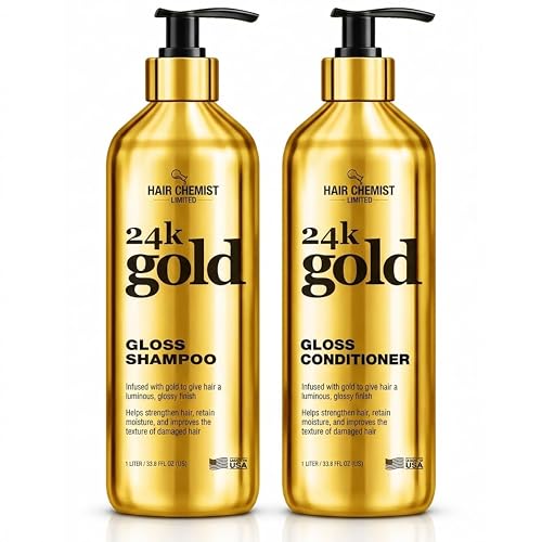 Hair Chemist 24K Gold Gloss Shampoo & Conditioner 33.8 oz. 2-PC Set - Strengthening & Shine Enhancing Hair Care System - Hydrating, Smoothing Beauty & Personal Care Hair Chemist