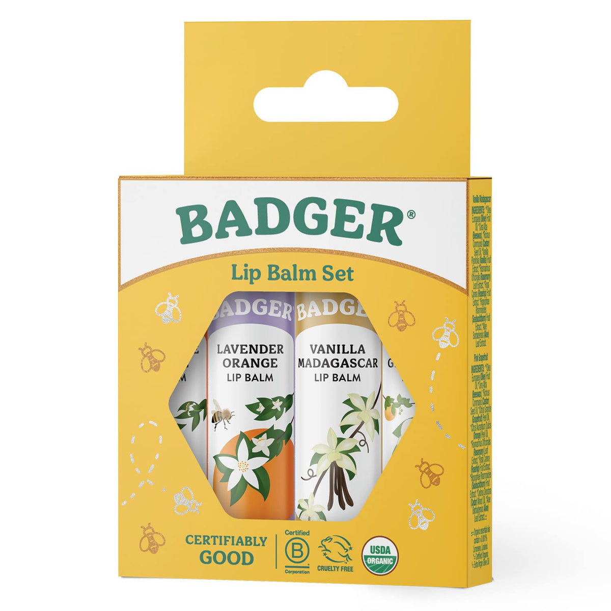 Badger Classic Organic Lip Balm Set - Yellow Box, Light Silky Long Lasting Lip Moisturizer Gift Set, All Natural Lip Balm Variety Pack Lip Set Beauty & Personal Care Badger