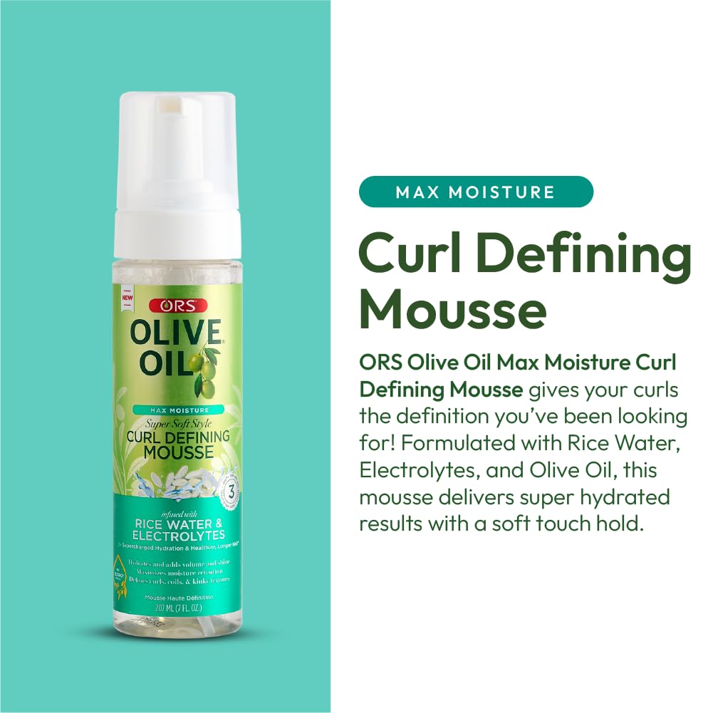 Olive Oil Max Moisture Super Soft Style Curl Defining Mousse infused with Rice Water & Electrolytes for Supercharged Hydration & Growth (7.0 oz) Beauty & Personal Care ORS