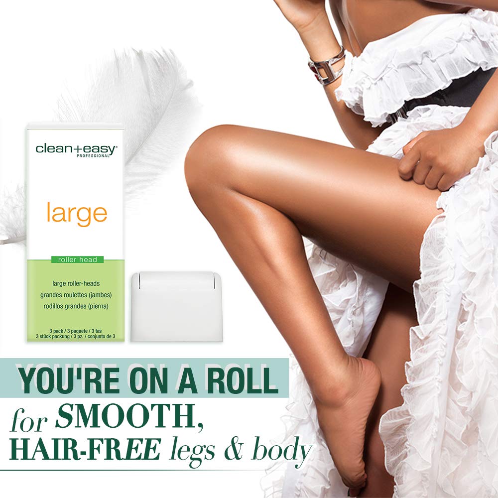 Clean + Easy Roller Heads for Waxing, Large - 2 Packs of 3 Roller Heads Each, Ideal for Legs, Arms, Back, Chest, Shoulders, and Thighs, Even Beauty and Personal Care Clean + Easy