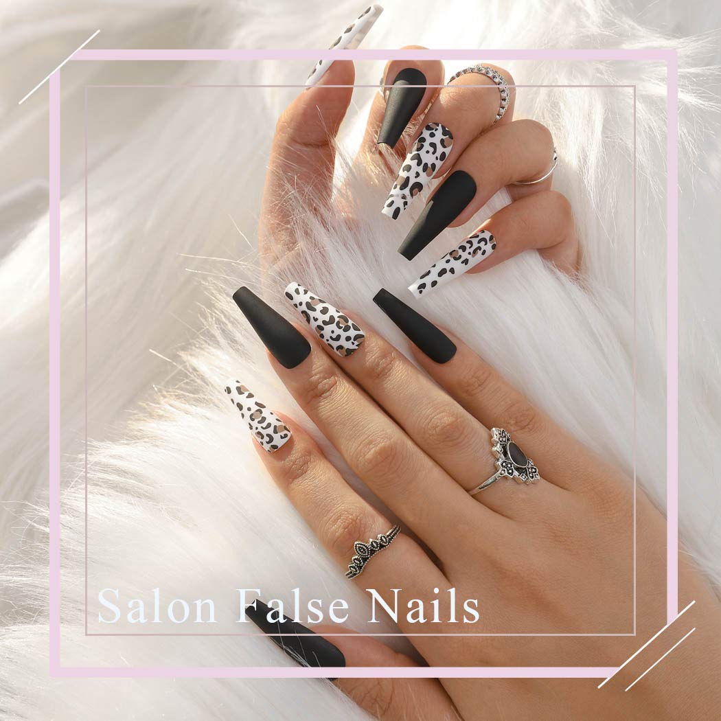Sethexy Leopard Ballerina False Nail Matte Long Coffin Fake Nails Press on 24Pcs Acrylic Art Nail Tips For Women and Girls (Black) Beauty & Personal Care Sethexy
