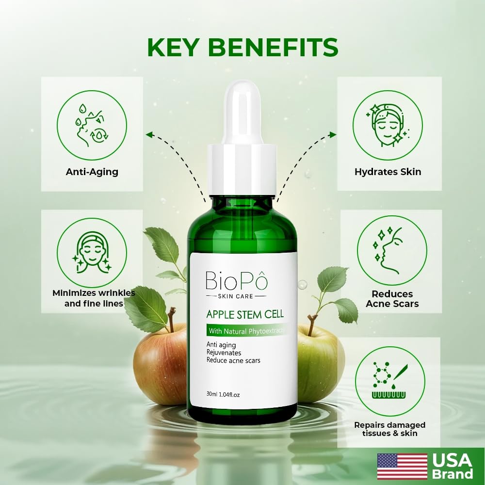 Apple Stem Cell Anti Aging Serum, Rejuvenates Skin, Reduces Acne Scars, Diminishes Fine Lines and Wrinkles, Hydrates Skin, For Radiant and Youthful Beauty & Personal Care BioPo
