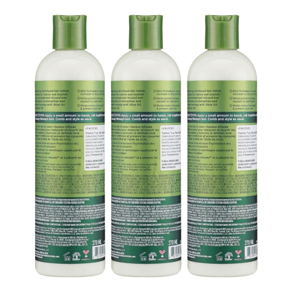 ORS Olive Oil Incredibly Rich Moisturizing Hair Lotion with Castor Oil for Strengthening 12.5 Ounces (Pack of 3)