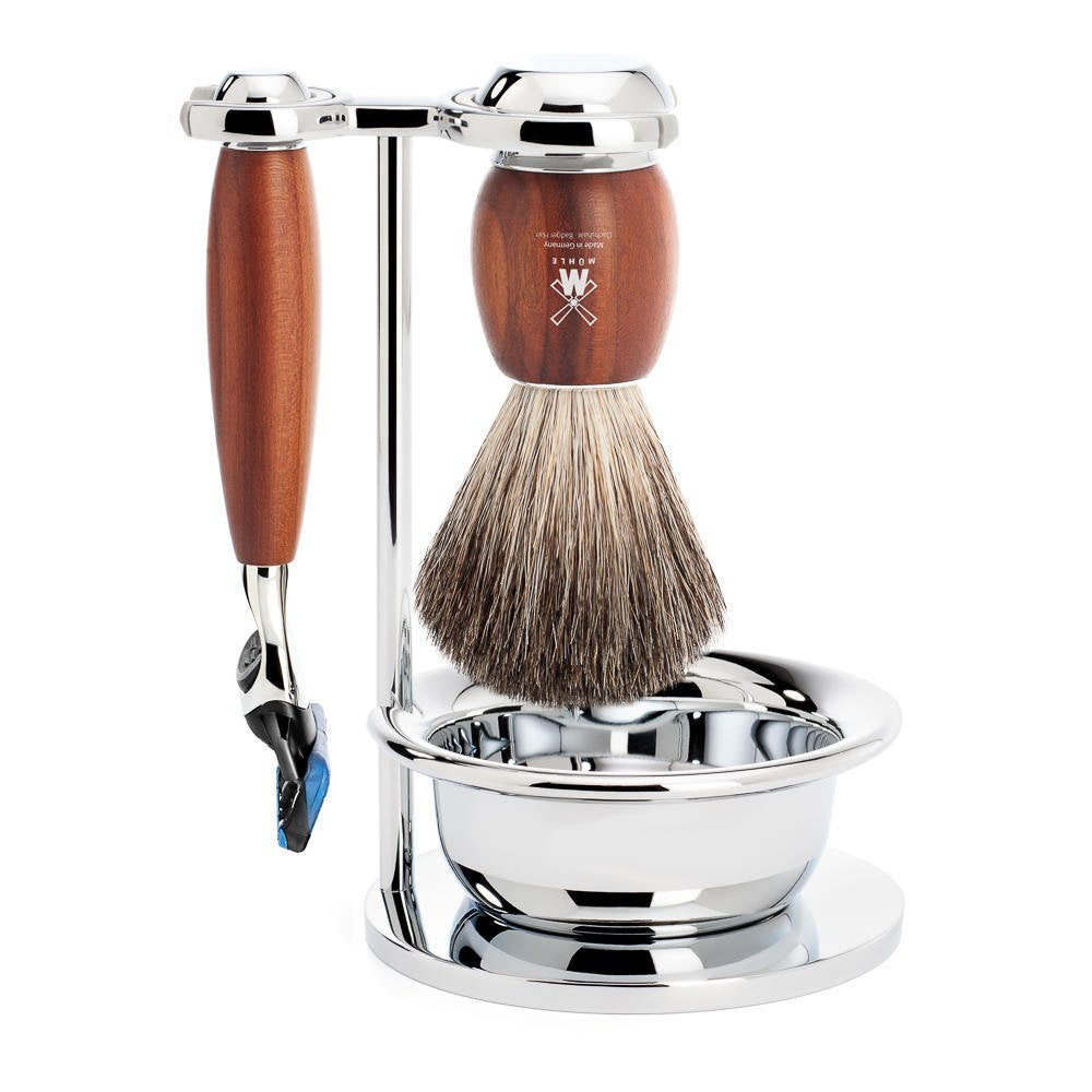 MÜHLE VIVO Plumwood 4-piece Pure Badger 5-Blade Razor Shaving Set Beauty and Personal Care MÜHLE