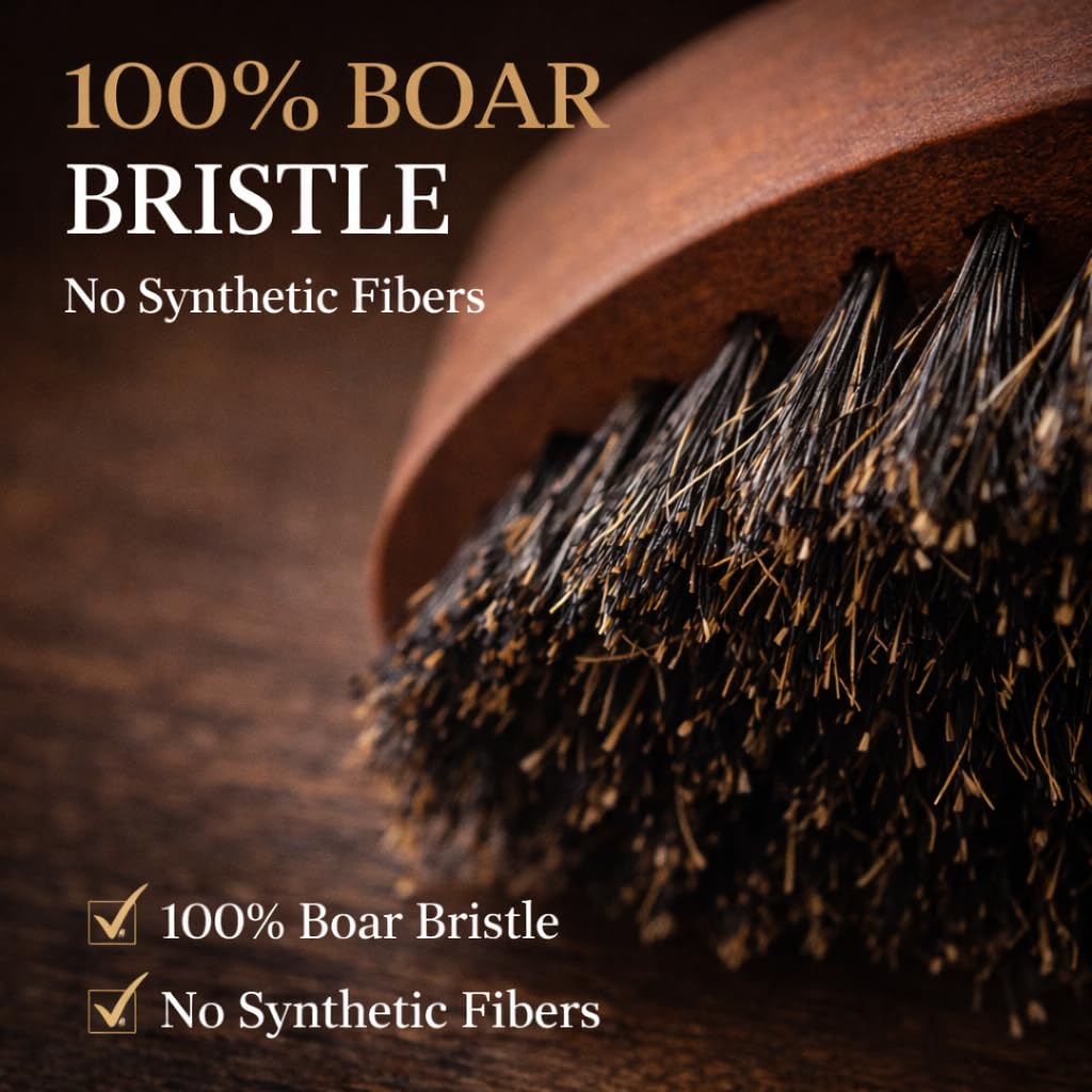 G.B.S 100% Natural Boar Bristles Beard Brush - Small Travel Size with Ergonomically Designed Wood Handle - Professional Beard and Mustache Grooming Beauty and Personal Care G.B.S