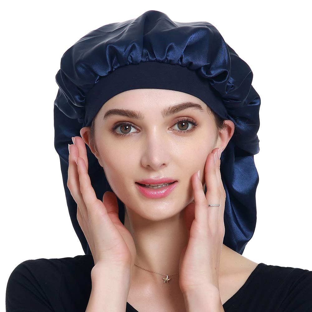 Braid Bonnet Satin Headscarf Hair Wrap for Sleeping Navy Beauty and Personal Care Alnorm