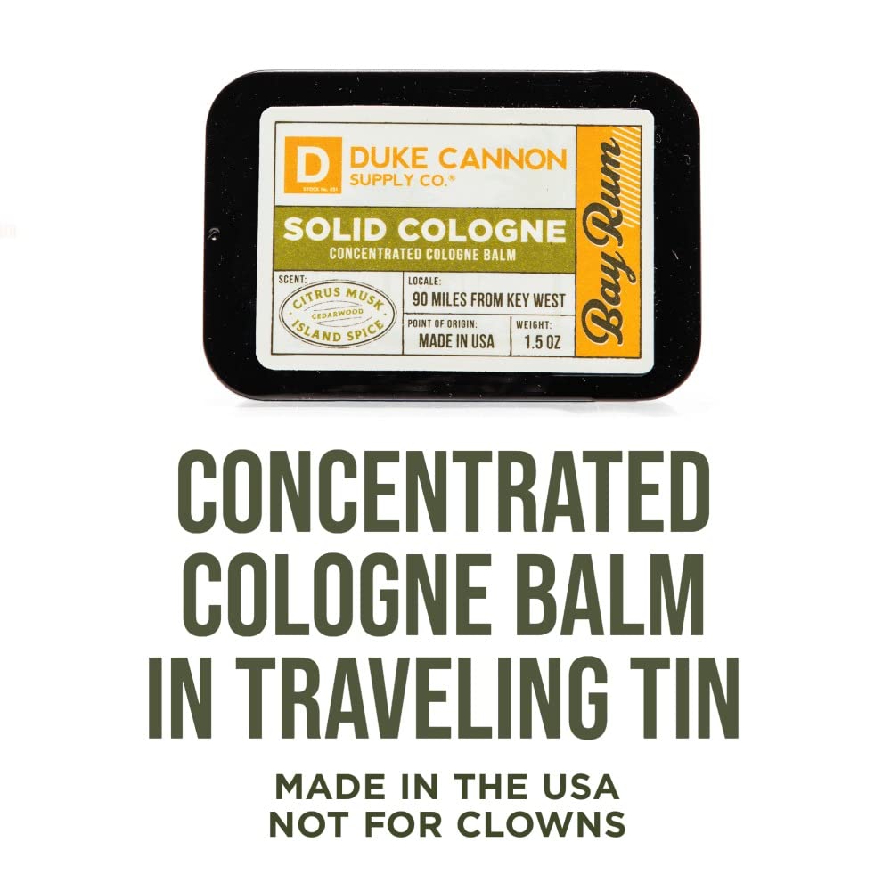Duke Cannon Supply Co. Solid Cologne for Men Bay Rum (Citrus Musk, Cedarwood, Island Spice) - Concentrated Balm, Travel-Friendly Convenient Tin, 1.5 Beauty & Personal Care Duke Cannon Supply Co.