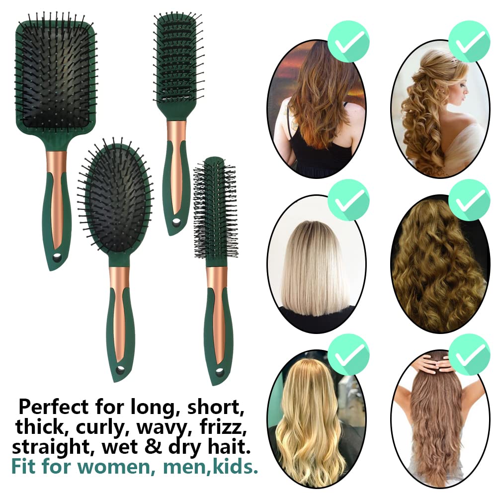 4 Pcs Hair Brush Set,Anti Static Massage Oval Comb,Detangling Brush Round Hair Brush Vent Hair Brush,Flexible Soft Pin Bristles for Long Thick Curly Beauty & Personal Care Meisheamin