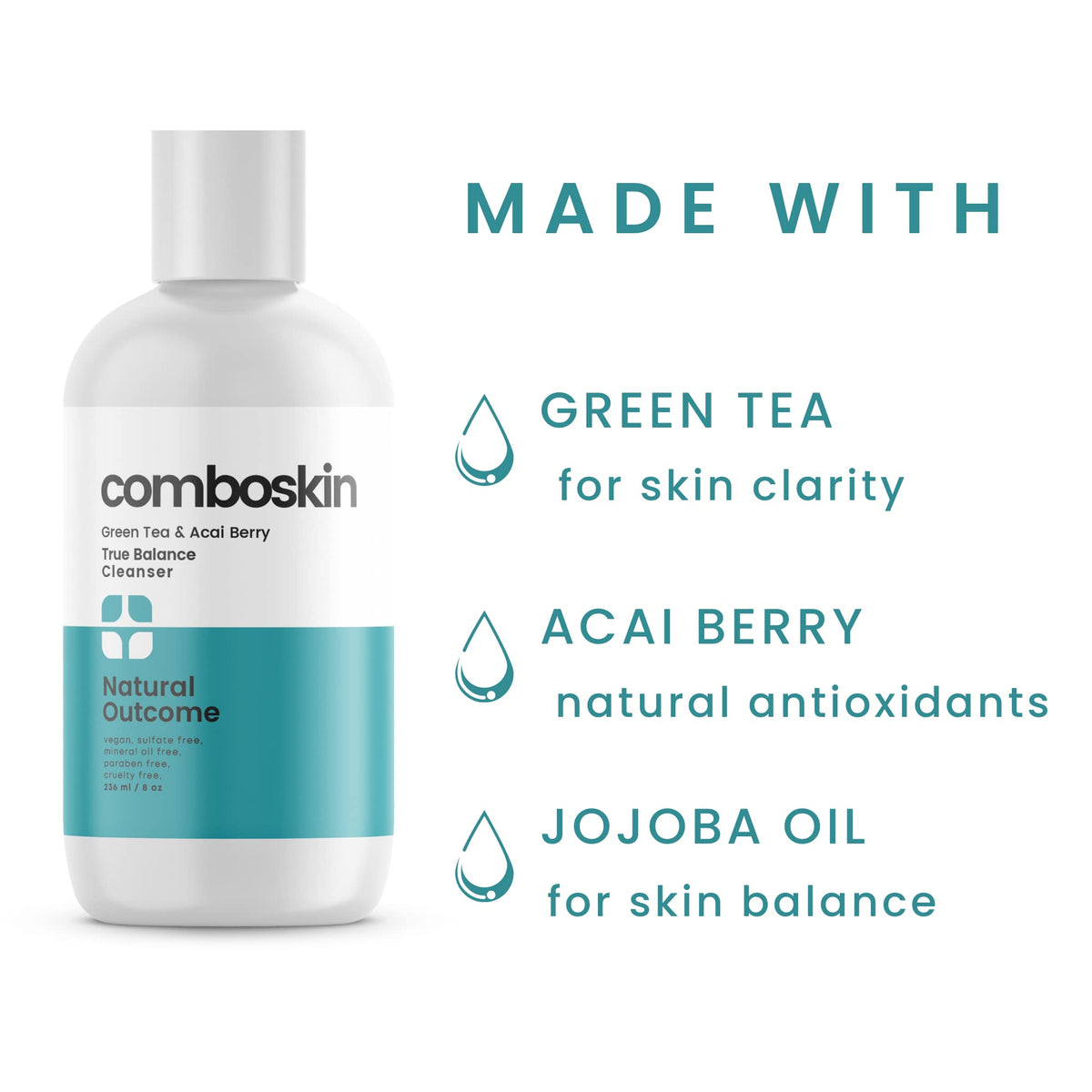 natural outcome Combination Skin True Balance Facial Cleanser Green Tea & Acai Berry | Face Wash and Cleansing Gel for Men & Women | Cruelty Free | 8 Beauty & Personal Care natural outcome