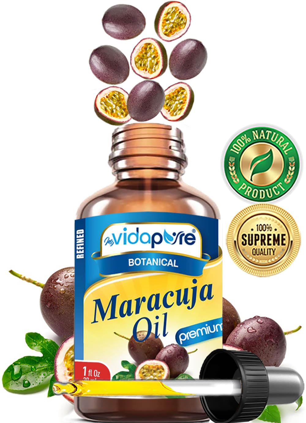 MYVIDAPURE MARACUJA OIL Passion Fruit WILD GROWTH. 100% PURE for Skin, Face, Hair, Lip and Nail Care. (1 Fl Oz) Beauty & Personal Care MYVIDAPURE