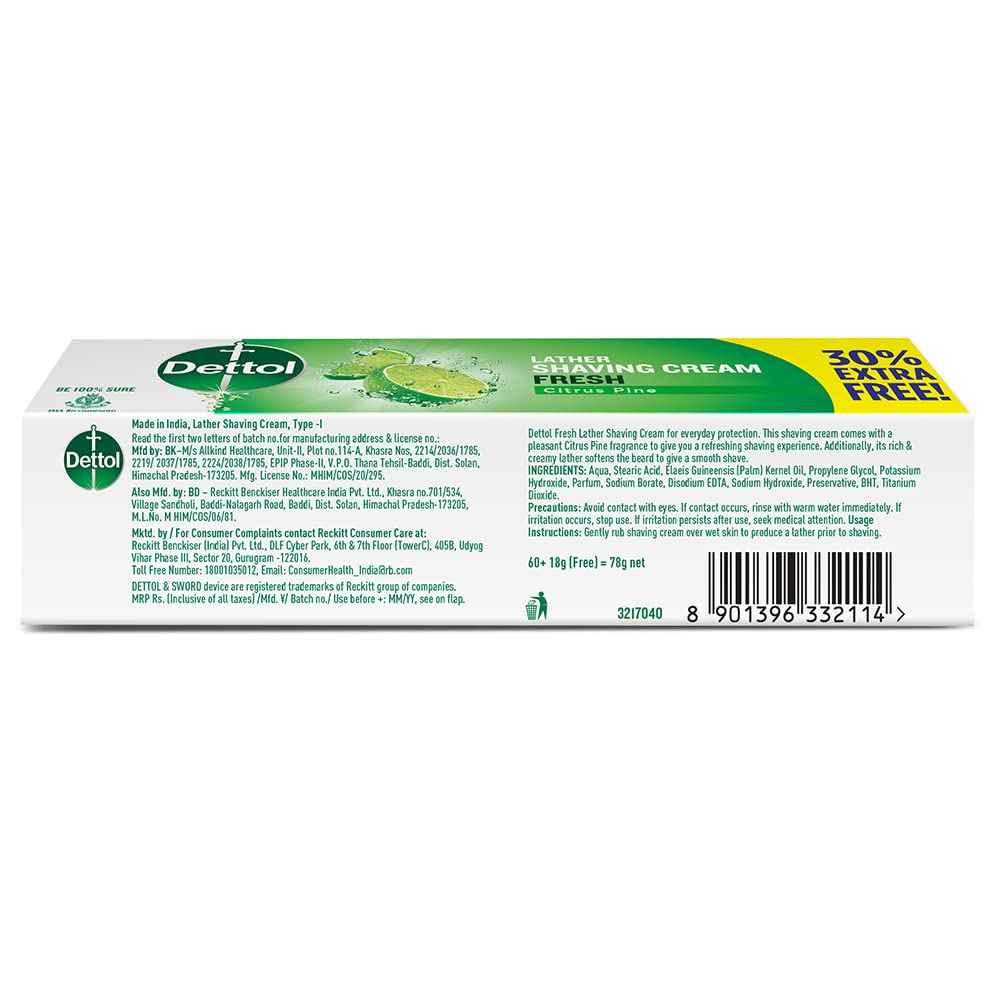 Dettol Everyday Protection fresh Lather Shaving Cream 78g Beauty and Personal Care Dettol