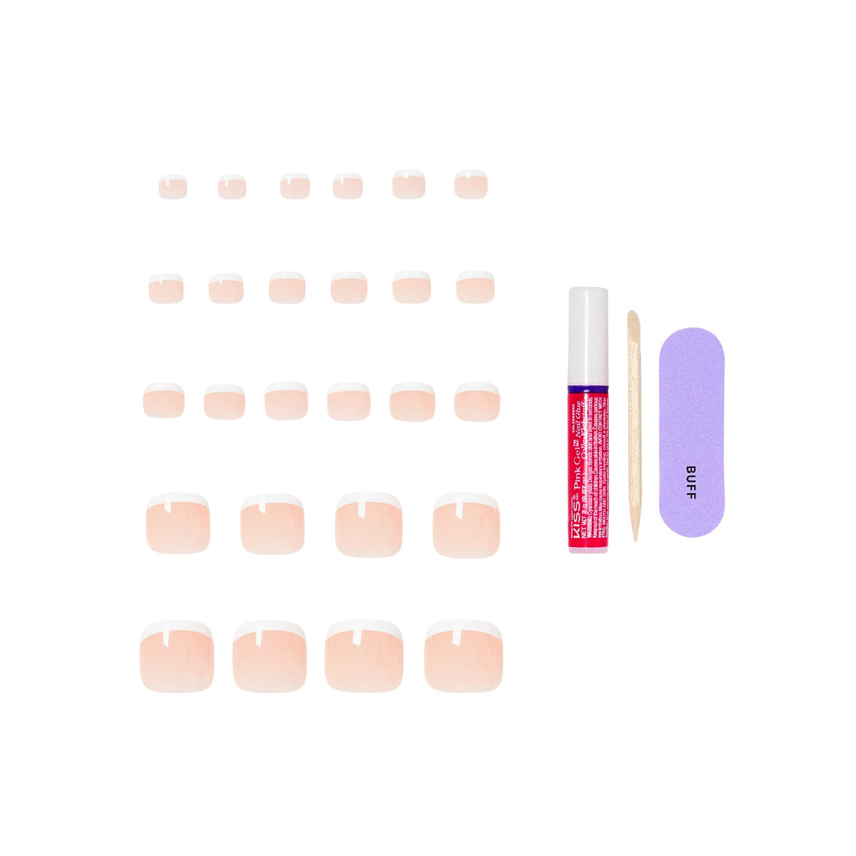 Kiss Core, Press On Nails, Nail glue included, 'Two of a Kind', White, Short Size, Squoval Shape, Includes 26 Toenails, 2g Glue, 1 Manicure Stick, 1
