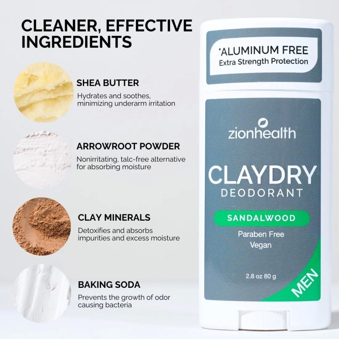 Clay Dry Deodorant Men Sandalwood Zion Health 2.8 oz Stick Beauty and Personal Care Zion Health