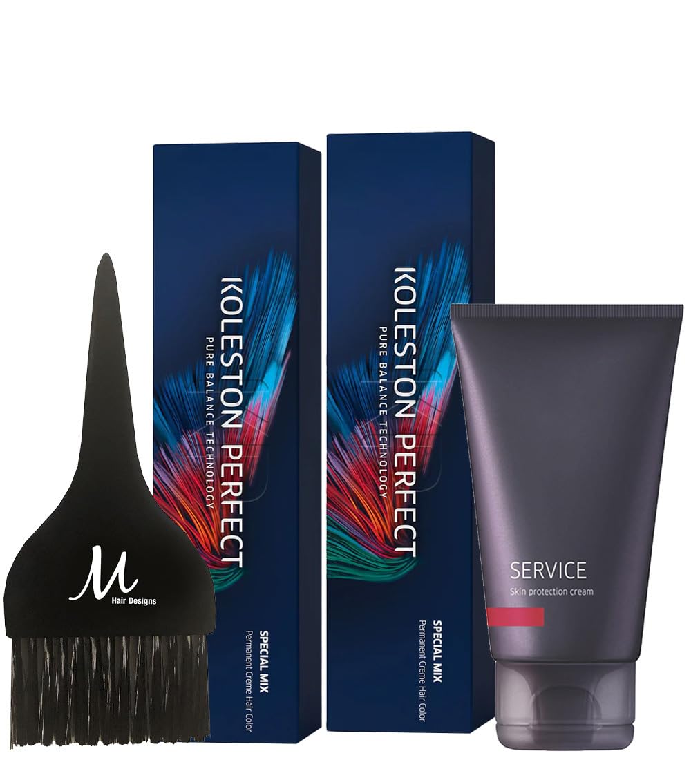 Koleston Perfect 0/00 Pure Shine Permanent Hair Color (Pack of 2), Service Preguard Cream 2.53oz and Tint Brush - Professional Hair Dye Kit for Full Beauty & Personal Care M Hair Designs