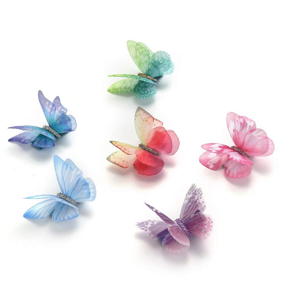 Liasun 6Pcs/pack 3D Colorful Organza Butterfly Hair Clips - Chiffon Fairy Wings - Ribbon Wrapped Clips 0.4Inch Barrettes Hair Accessories Beauty & Personal Care Liasun
