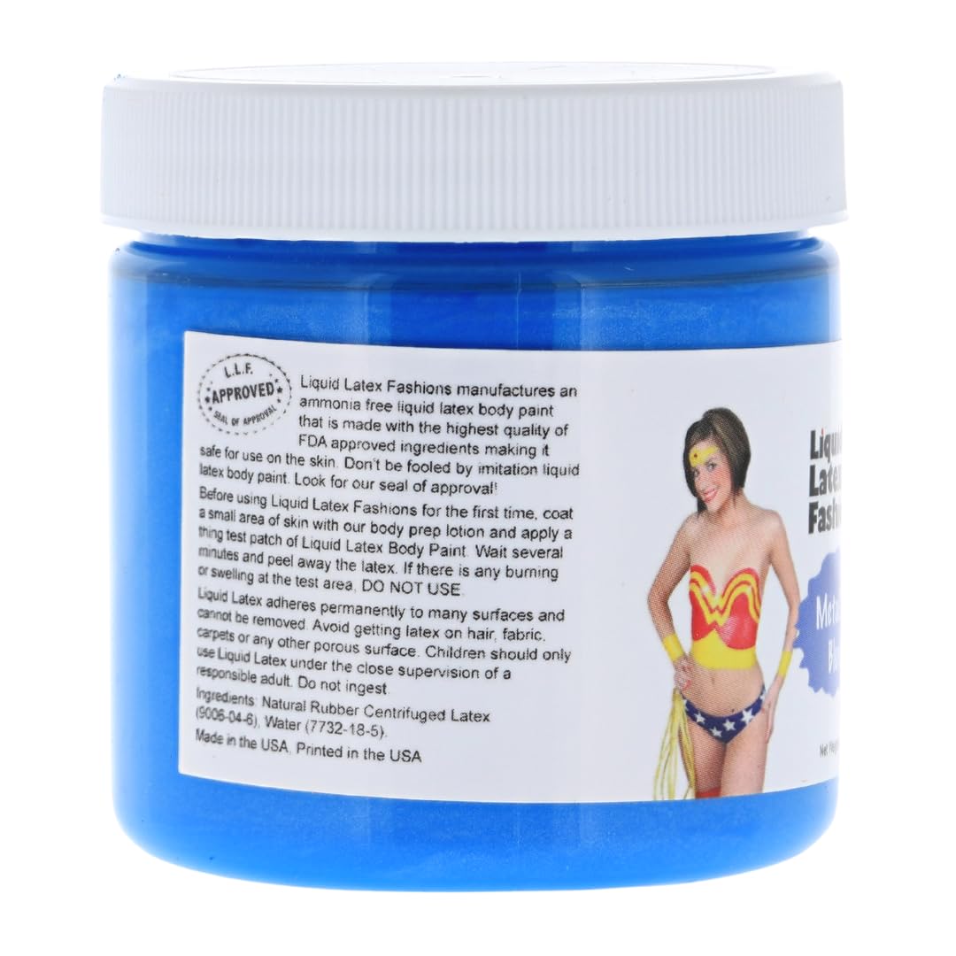 Metallic Blue 4 Oz - Liquid Latex Face and Body Paint, Skin Safe, Non-Toxic, Easy to Apply - Perfect for Costume and Body Painting, Creates Shimmery Beauty & Personal Care Liquid Latex Fashions