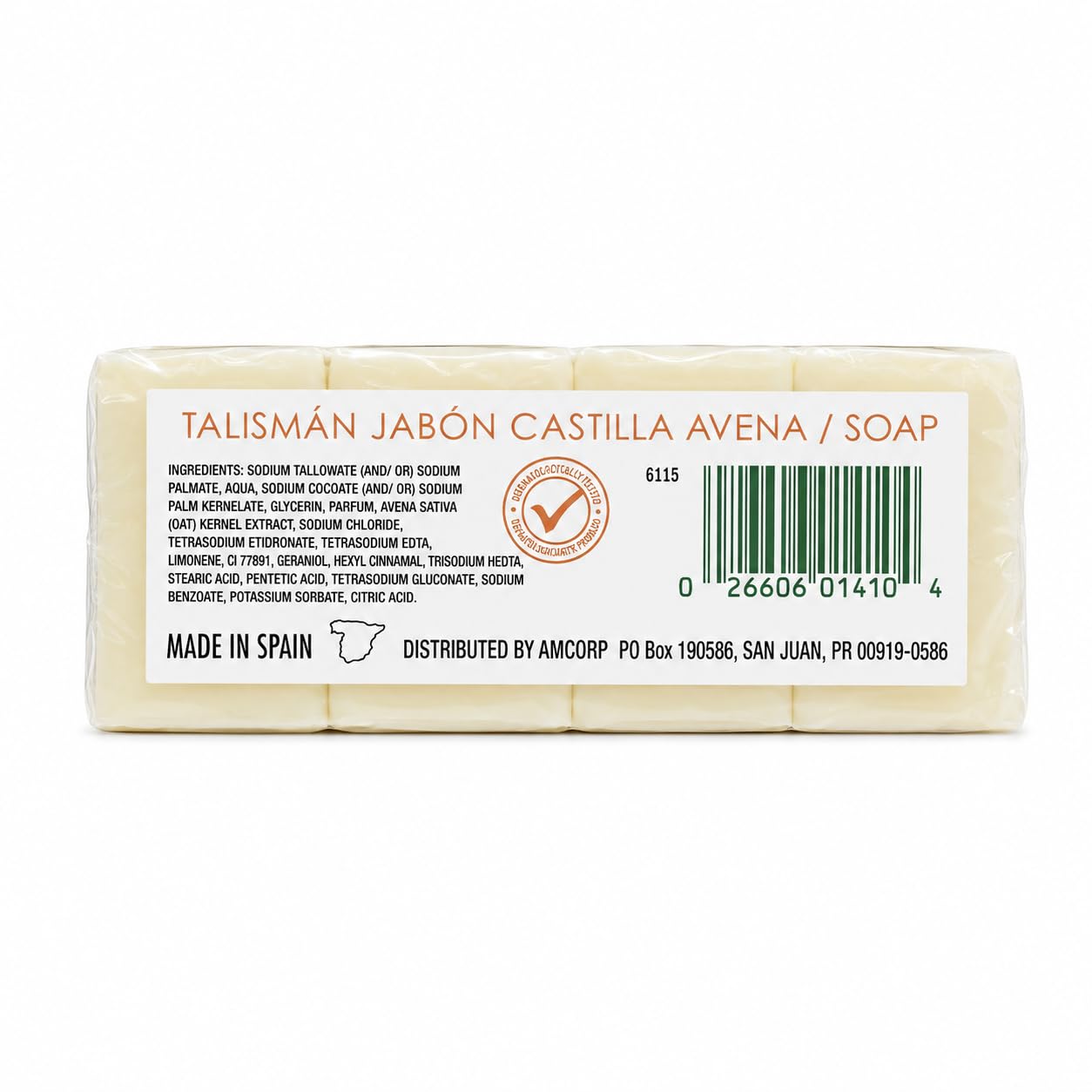 TALISMÁN Castilla Oatmeal Soap - 100% Natural and Preservative-Free for Sensitive Skin - Provides Softness and Elasticity, 2 oz Bars - 4-PACK Beauty & Personal Care TALISMÁN