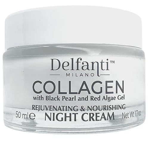 Delfanti-Milano • COLLAGEN REJUVENATING AND NOURISHING Night Cream • Face and Neck Moisturizer with BLACK PEARL and RED ALGAE GEL• Made in Italy Beauty & Personal Care Delfanti-Milano