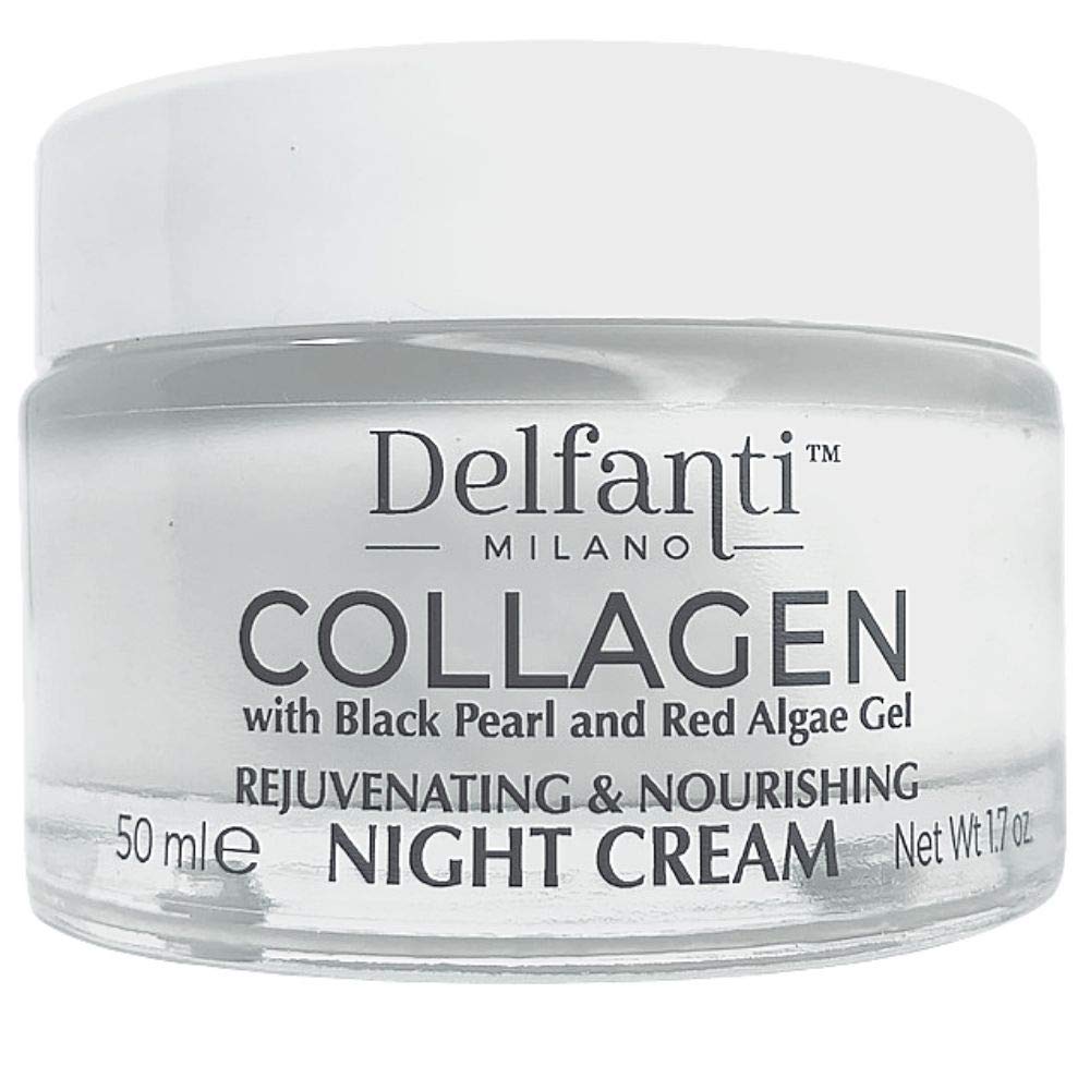 Delfanti-Milano • COLLAGEN REJUVENATING AND NOURISHING Night Cream • Face and Neck Moisturizer with BLACK PEARL and RED ALGAE GEL• Made in Italy Beauty & Personal Care Delfanti-Milano