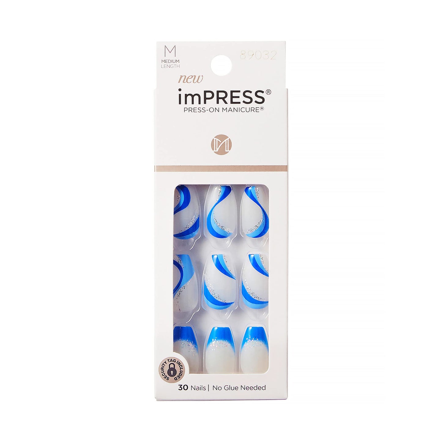 KISS imPRESS No Glue Mani Press On Nails, Design, 'Mesmerize', Blue, Medium Size, Coffin Shape, Includes 30 Nails, Prep Pad, Instructions Sheet, 1 Beauty & Personal Care imPRESS