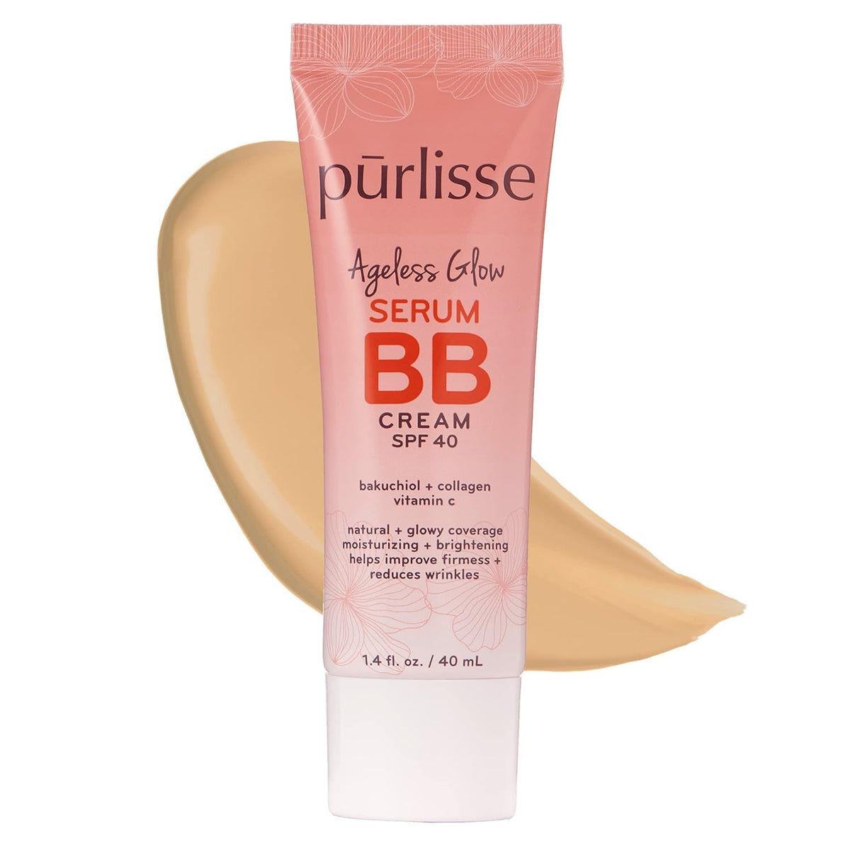 p?rlisse Ageless Glow Serum BB Cream SPF 40 - Glowy Tinted Moisturizer with SPF - Korean Skin Care Formula with Vitamin C & Bakuchiol to Firm,
