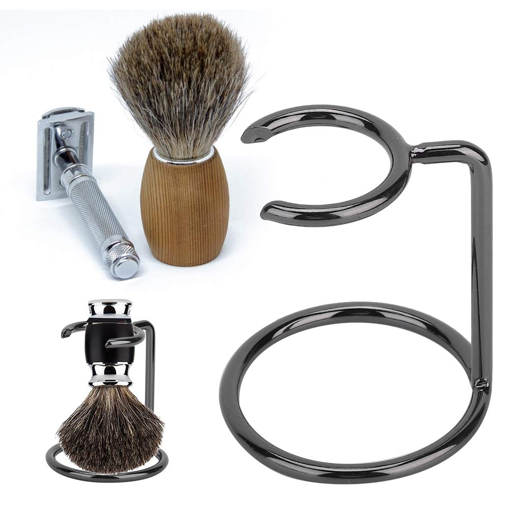 Razor and Shaving Brush Stand, Stainless Steel Shave Brush Holder Razor Storage Shaving Kit Fits Most Razors and Brushes for Salon Home Travel Beauty and Personal Care BORDSTRACT