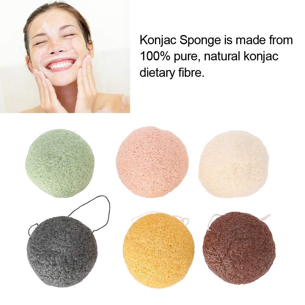6pcs/Set Konjac Sponge, 100% Pure Naturally Cleaning Puff Konjac Sponges Tool Wet/Dry Skin Massage Tools to effortlessly Cleanse & Soften Delicate Beauty & Personal Care Salmue