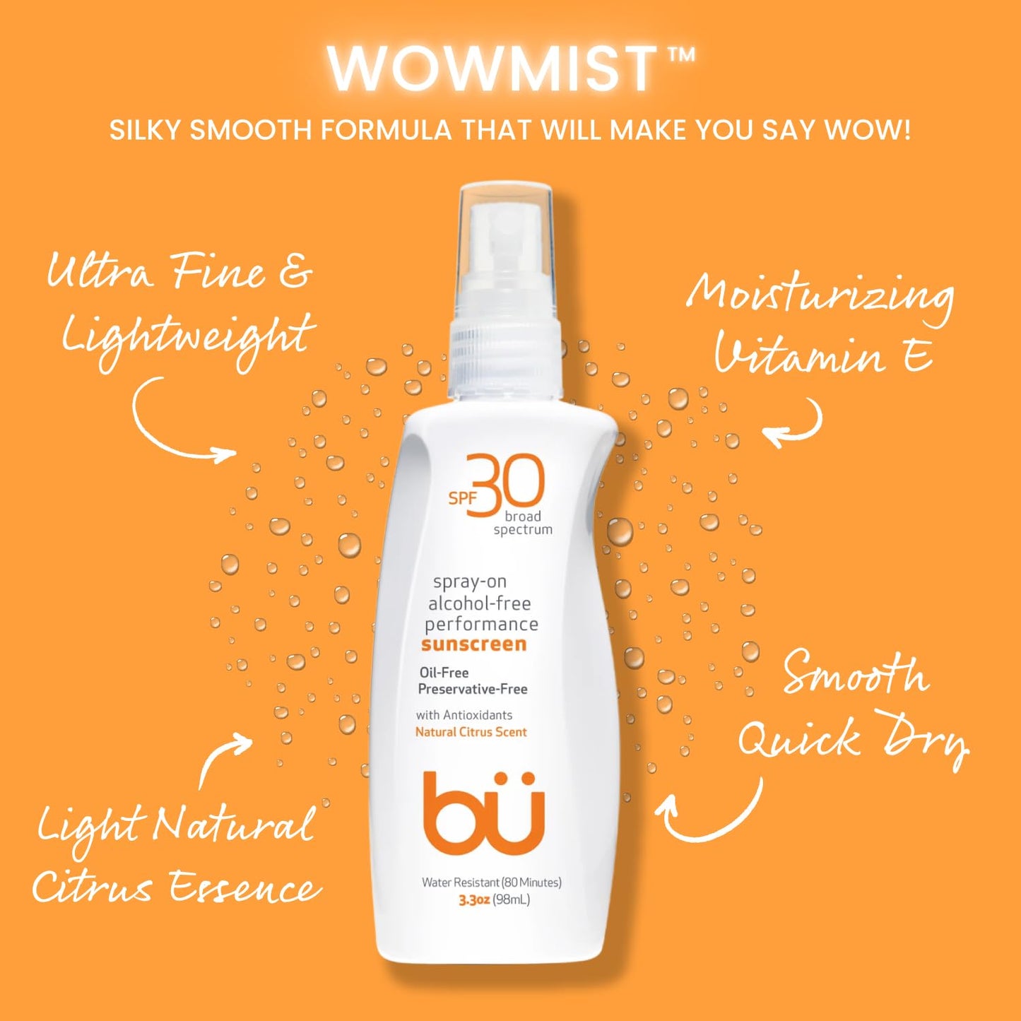 BU SPF 30 Sunscreen Spray for Face and Body, Non Aerosol Spray, Clear WOWmist, TSA Travel Size Sunblock, Oil Free and Water Resistant for Sensitive Beauty & Personal Care bü