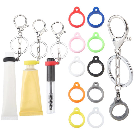 CRASPIRE 14Pcs Lip Balm Holder Key Chains Silicone Rubber Rings Holder Keychain Cap Silver Alloy Lips Gloss Lobster Clasp Portable Elastic Storage Beauty and Personal Care CRASPIRE