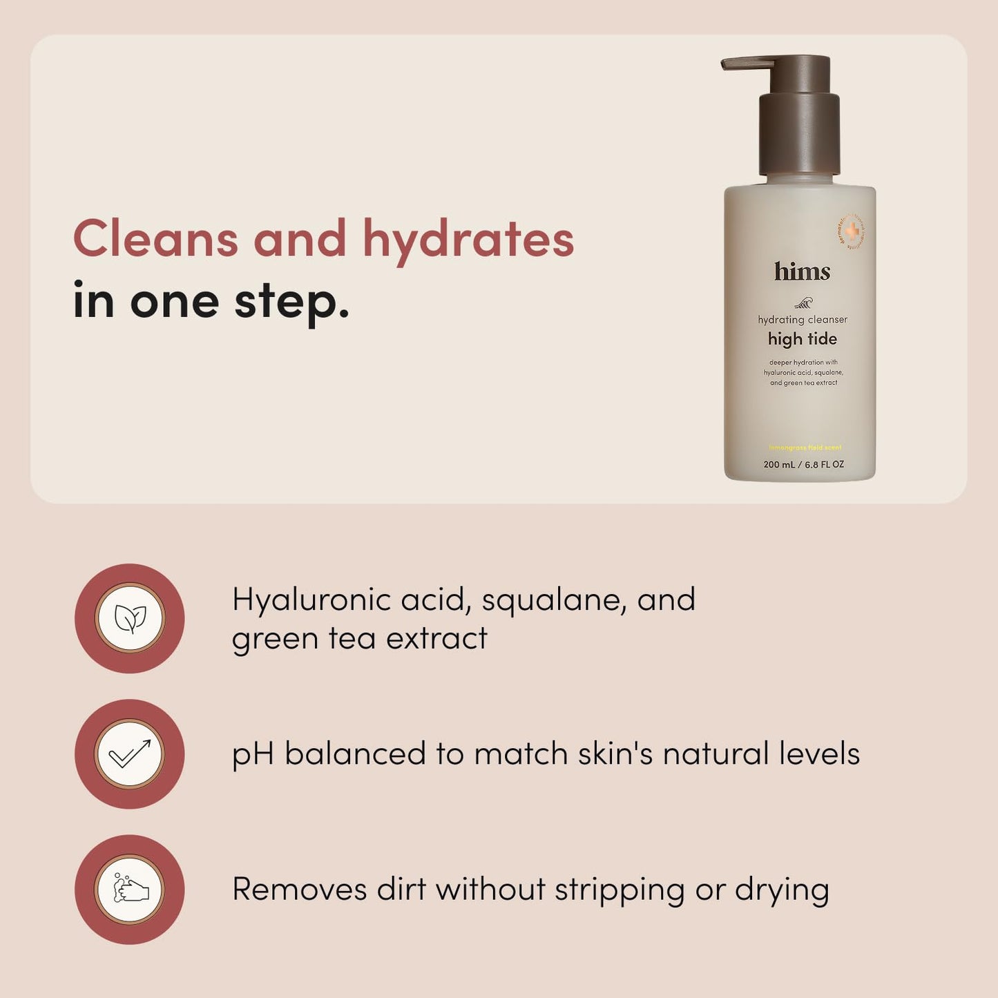 hims High Tide Hydrating Daily Cleanser - With Hyaluronic Acid & Squalane - Moisturizing, Non-Stripping Facial Cleanser - Gentle, pH Balanced Beauty & Personal Care HIMS & HERS
