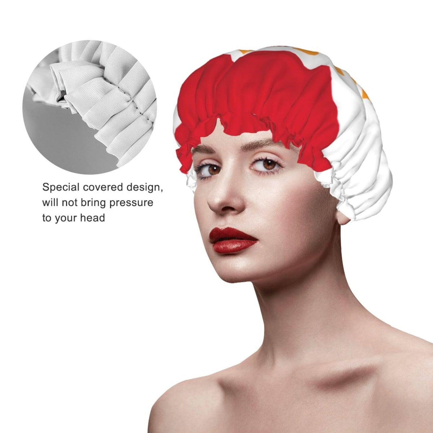 French Polynesia Flag Prints Shower Cap Double Layer Lined Waterproof Bathing Shower Hat Beauty and Personal Care Hayyett