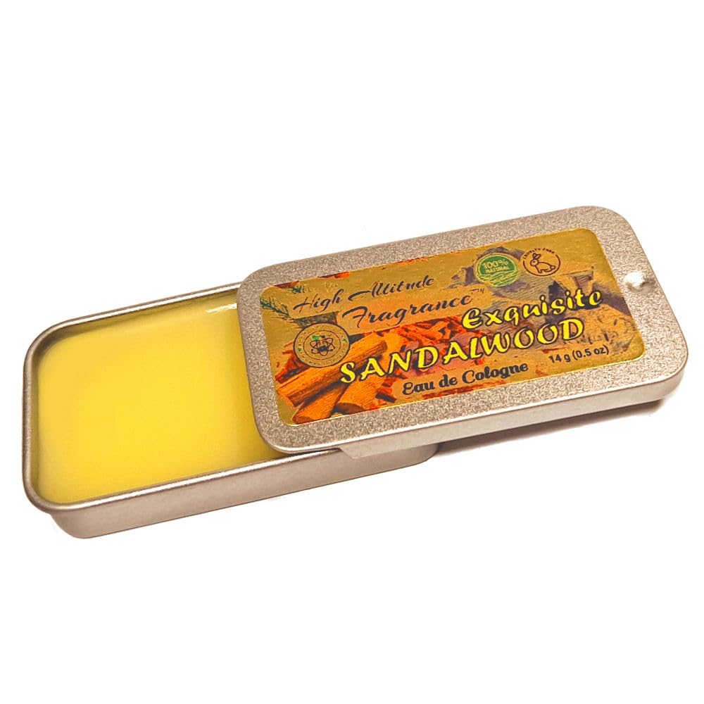 Exquisite SANDALWOOD Perfume - Eau de Cologne - Solid Balm - Aromatherapy Essential Oils (Santalum Album, Spruce, Amber, Palo Santo, Saffron, Wood) Beauty & Personal Care HIGH ALTITUDE ORGANICS