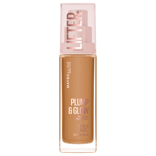 Maybelline Lifter Plump & Glow Foundation, Liquid Foundation with 2% Niacinamide + Hyaluronic Acid, Plumping and Brightening Face Makeup, 332, 1 Count