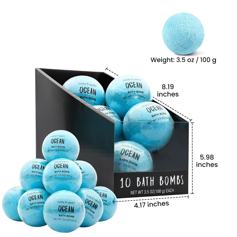 Bath Bombs for Women, BODY & EARTH 10 X 3.5 oz Ocean Bath Bomb Gift Sets Essential Oils Handmade Birthday Gift Idea for Family, Women, Men, Mother's Beauty and Personal Care BODY & EARTH