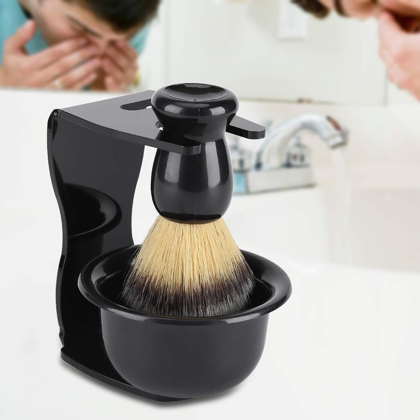 Joyzan Shaving Brush Set, 3 in 1 Men Hair Shave Brushes Bowl Stand Shaving Cream Soap Razor Holder Mug Kit Soft Nylon Cleaning Tool Wet Father Husband Beauty and Personal Care Joyzan