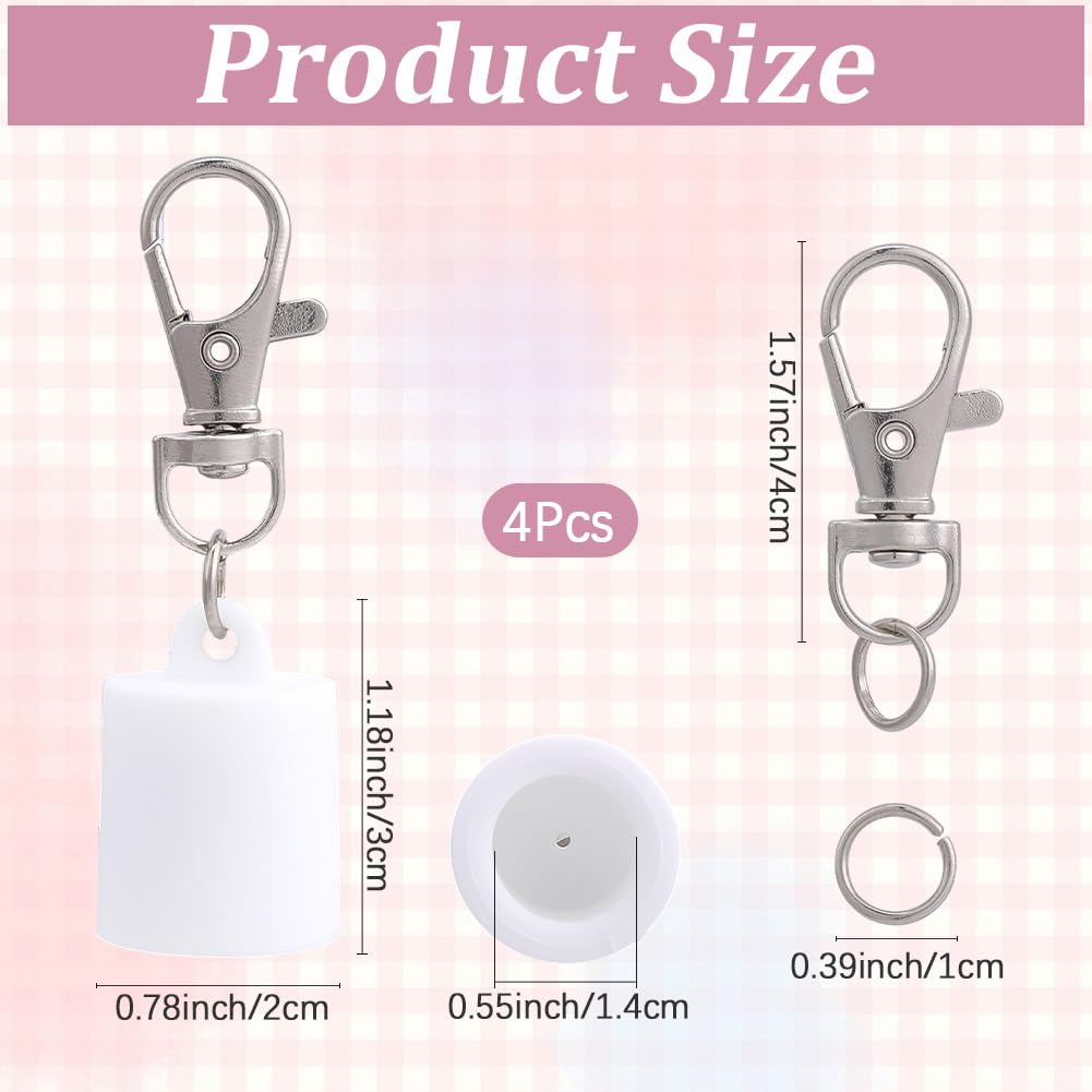 CRASPIRE 4Pcs Lip Balm Keychains Silicone Cap White Lip Gloss Key Chain Portable Holder Durable Practical Accessory Replacement Secure Clip for Bags Beauty and Personal Care CRASPIRE