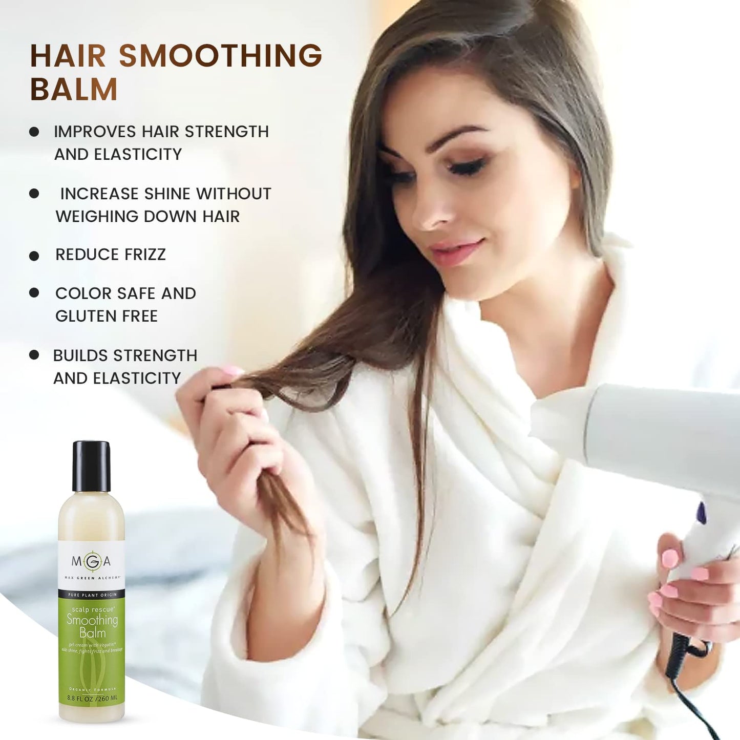 MGA Vegan Hair Smoothing Balm - Scalp Rescue Organic Formula with Keratin Repairs Rough Hair | Hair Care Product with Argan Oil for Men & Women Beauty & Personal Care Max Green Alchemy