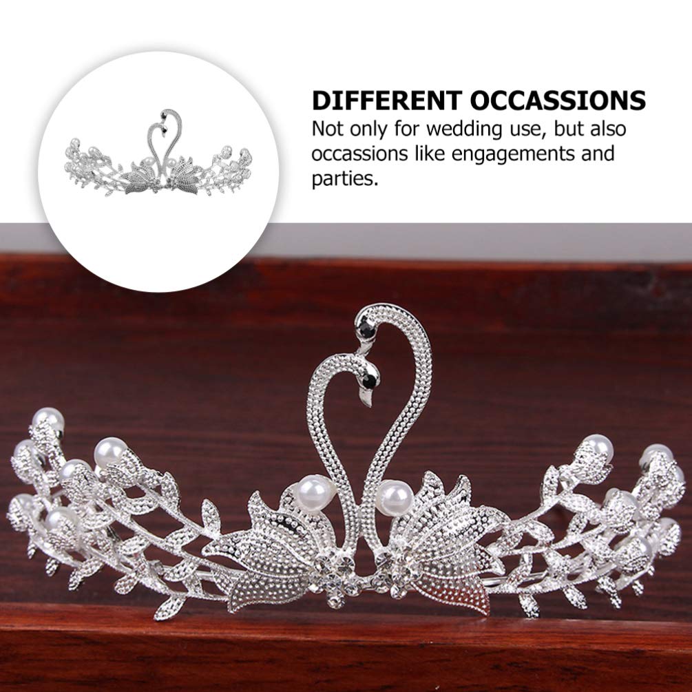Beaupretty Crystal Swan Crown Rhinestone Tiara with Pearls Bridal Jewelry Headpiece for Birthday Wedding Party