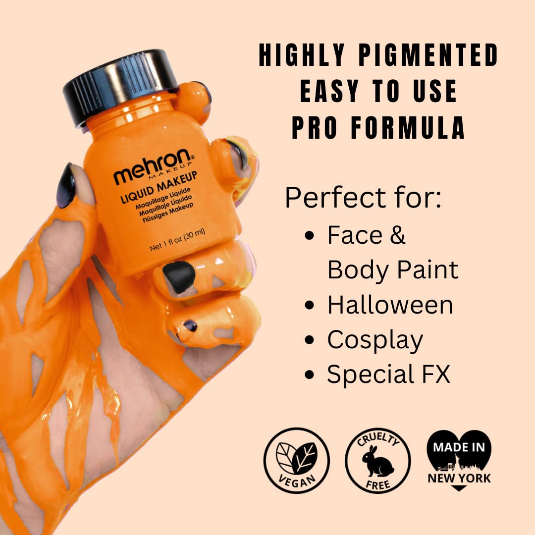 Mehron Makeup Liquid Makeup | Face Paint and Body Paint Perfect for Halloween, Cosplay I Air Brush Compatible Body Paint(1 oz) (Orange) Beauty & Personal Care Mehron