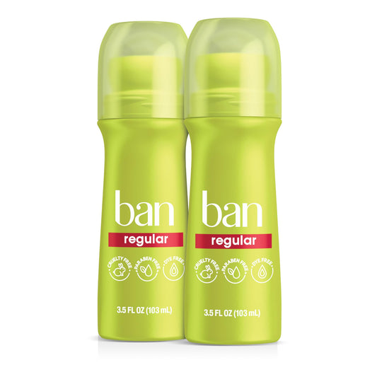 Ban Invisible Roll-on Antiperspirant Deodorant for Women and Men, 24-Hour Underarm Odor & Sweat Protection, Regular, 3.5 Oz, Pack of 2 Beauty and Personal Care Ban